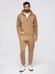 Komplet dresowy męski set bluza rozpinana z kapturem + spodnie joggery - camel V2 - Rozmiar: S. Brązowe bluzy męskie Ombre Clothing, m, z aplikacjami, z bawełny, bez ramiączek, z kapturem. Za 339.99 zł.
