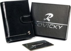 Rovicky Pionowy, skórzany portfel męski z ozdobnym przeszyciem, zapięcie Rovicky Nie dotyczy. Portfele męskie ROVICKY, bez wzorów. Za 137.91 zł.