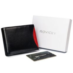 Portfel męski czarny z czerwoną wstawką Rovicky 1531-03-BOR-1195 BLA. Czarne portfele męskie ROVICKY, bez wzorów, ze skóry. Za 61.99 zł.