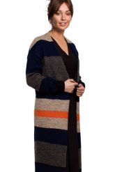 Długi sweter z w paski kardigan z wełną szary granat. Szare kardigany damskie Polskie swetry, l, bez wzorów, z wełny, biznesowe, bez kołnierzyka. Za 289.00 zł.