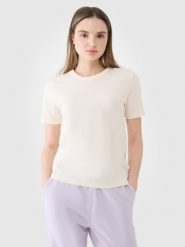 4F T-shirt regular gładki damski - biały XL. Białe t-shirty damskie 4F, xl, bez wzorów, z bawełny, klasyczne, bez kołnierzyka, bez ramiączek. W wyprzedaży za 29.99 zł.