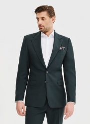 PAKO LORENTE – Wełniana marynarka garniturowa w kolorze zielonym. Zielone garnitury męskie Pako Lorente, m, bez wzorów, z wełny, biznesowe. Za 1,699.99 zł.