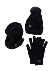 Damski Zimowy Zestaw Termiczny - Czapka + Rękawiczki + Komin - Granatowy. Niebieskie czapki damskie HEAT KEEPER, na zimę, bez wzorów, z dzianiny. Za 177.72 zł.