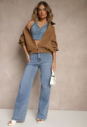 Niebieskie Szerokie Jeansy High Waist z Wiskozą Liolea. Niebieskie jeansy damskie Renee, bez wzorów, z jeansu, eleganckie, z podwyższonym stanem. Za 119.99 zł.