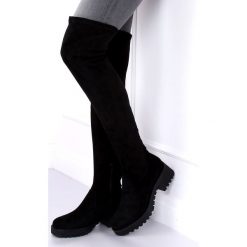 Muszkieterki zamszowe czarne 8056-GG Black. Czarne kozaki damskie ButyModne, bez wzorów, z futra, bez obcasa, na obcasie, bez zapięcia. Za 129.00 zł.