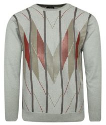 Sweter Popielaty, Wzór Geometryczny, Okrągły Dekolt (U-neck), Męski - MAX SHELDON. Szare swetry męskie Max Sheldon, m, bez wzorów, z wełny, klasyczne, bez kołnierzyka, bez ramiączek. Za 169.00 zł.