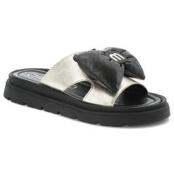 Złote Klapki Chebello Modne Obuwie Damskie. Żółte klapki damskie CheBello, bez wzorów, eleganckie, bez obcasa, bez zapięcia. Za 329.00 zł.