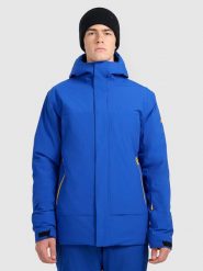 4F Kurtka narciarska membrana 8000 męska - niebieska XXL. Niebieskie kurtki sportowe męskie 4F, na zimę, m, bez wzorów, z materiału, bez kaptura, narciarskie. W wyprzedaży za 299.99 zł.