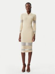 Patrizia Pepe Sukienka dzianinowa 8A1420/K078-B814 Beżowy Slim Fit. Brązowe sukienki damskie Patrizia Pepe, bez wzorów, z dzianiny, bez kołnierzyka, bez ramiączek. Za 699.99 zł.