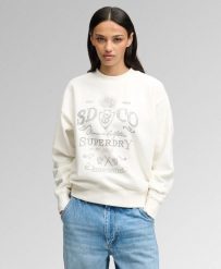 Superdry Bluza Vintage Workwear z okrągłym dekoltem z mieszanki bawełny – CREAM. Białe bluzy damskie Superdry, bez wzorów, z bawełny, klasyczne, bez ramiączek, bez kaptura. Za 280.40 zł.