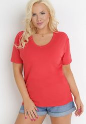Czerwony T-shirt Genilin. Czerwone t-shirty damskie Born2be, xl, bez wzorów, z dzianiny, klasyczne, bez kołnierzyka, bez ramiączek. Za 29.99 zł.