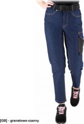 JEANS-L727 - Elastyczne spodnie ochronne do pasa damskie zapięcie guzik zamek błyskawiczny 6 kieszeni tkanina jeansowa 78% bawełna, 20% poliester 2% e. Brązowe spodnie dresowe damskie Reis, bez wzorów, z bawełny, sportowe. Za 105.95 zł.