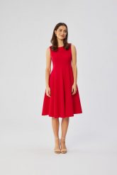 Elegancka rozkloszowana sukienka koktajlowa czerwona. Czerwone sukienki damskie Stylove, m, bez wzorów, eleganckie, bez kołnierzyka, bez ramiączek, rozkloszowane. Za 389.00 zł.