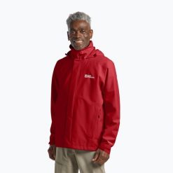 Kurtka przeciwdeszczowa męska Jack Wolfskin Trailtime 2L. Czerwone kurtki męskie Jack Wolfskin, l, bez wzorów, bez kaptura. Za 349.99 zł.