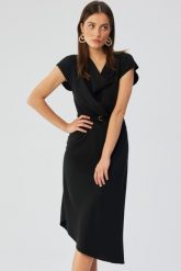 Elegancka asymetryczna sukienka z dekoltem woda czarna. Czarne sukienki damskie Stylove, l, bez wzorów, eleganckie, z asymetrycznym kołnierzem, bez ramiączek, asymetryczne. Za 339.00 zł.