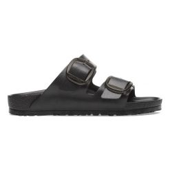 BIRKENSTOCK Arizona Big Buckle EVA Black Klapki damskie. Czarne klapki damskie Birkenstock, na lato, bez wzorów, z tworzywa sztucznego, eleganckie, bez obcasa, bez zapięcia. Za 209.99 zł.