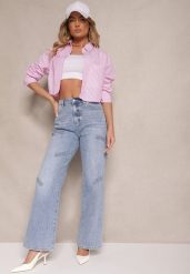 Niebieskie Szerokie Jeansy High Waist z Ozdobnymi Naszywkami Hleffia. Niebieskie jeansy damskie Renee, z aplikacjami, z jeansu, eleganckie, z podwyższonym stanem. Za 109.99 zł.