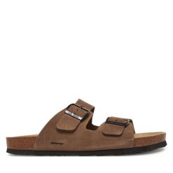 Klapki Josef Seibel. Brązowe klapki męskie Josef Seibel, bez wzorów, bez zapięcia. Za 309.99 zł.