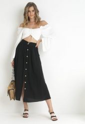 Czarna Spódnica Maxi z Guzikami i Gumką w Pasie Aurorsa. Czarne spódnice damskie Born2be, na co dzień, m, bez wzorów, eleganckie, maxi, dopasowane. Za 59.99 zł.