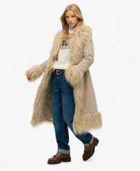 Superdry Długi płaszcz Afghan Slim sztruks - TAUPE. Brązowe płaszcze damskie Superdry, bez wzorów, ze sztruksu, boho, bez kołnierzyka, bez kaptura. Za 670.85 zł.
