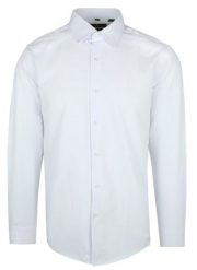 Delikatnie Wyszczuplana Koszula Męska (slim) - Lanier - Zimna Biel. Koszule męskie Lanier, m, bez wzorów, z bawełny, eleganckie, bez kołnierzyka, bez ramiączek. Za 159.00 zł.