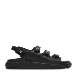 Sandały Badura. Czarne sandały damskie Badura, bez wzorów, bez obcasa, na płaskiej podeszwie, bez zapięcia. Za 359.99 zł.