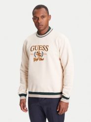 Guess Bluza M5YQ12 KCXW1 Beżowy Regular Fit. Brązowe bluzy męskie Guess, m, z aplikacjami, z bawełny, bez ramiączek, bez kaptura. Za 309.99 zł.