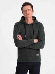 Bluza męska nierozpinana kangurka z kapturem - oliwkowy melanż V3 B1675 XL. Zielone bluzy sportowe męskie Ombre, m, bez wzorów, z kapturem. Za 181.54 zł.