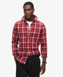 Superdry Koszula Vintage w Kratę z Bawełny Organicznej. Czerwone koszule męskie Superdry, s, z aplikacjami, z bawełny, klasyczne, bez kołnierzyka, bez ramiączek. Za 314.00 zł.