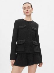 ViCOLO Marynarka TR0872 Czarny Regular Fit. Czarne marynarki i żakiety damskie ViCOLO, bez wzorów, z syntetyku, bez kołnierzyka, bez ramiączek. Za 639.99 zł.