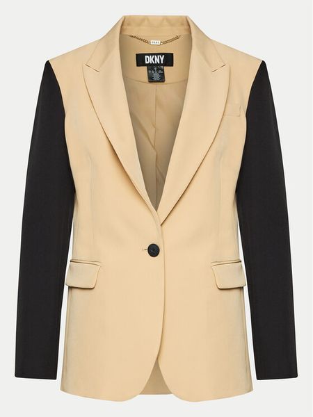 DKNY Marynarka UB4JX084 Beżowy Regular Fit. Brązowe marynarki i żakiety damskie DKNY, bez wzorów, z syntetyku, bez kołnierzyka, bez ramiączek. Za 429.99 zł.