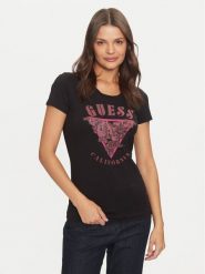 Guess T-Shirt W4BI19 J1314 Czarny Slim Fit. Czarne t-shirty damskie Guess, xs, z aplikacjami, z bawełny, bez kołnierzyka, bez ramiączek. Za 99.99 zł.