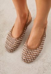 Brązowe Plecione Sandały Typu Slingback Ellariell. Brązowe balerinki damskie Renee, bez wzorów, z jeansu, bez obcasa, bez zapięcia. Za 99.99 zł.