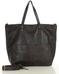 Torebka skórzana brązowa czekoladowa duża typu shopper - MARCO MAZZINI. Brązowe shopperki damskie bez wzorów, ze skóry, duże, bez dodatków. Za 386.99 zł.