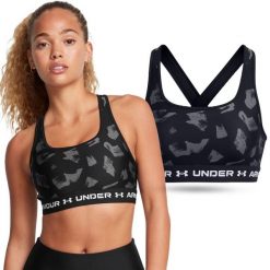 Stanik sportowy damski treningowy Under Armour biustonosz sportowy. Niebieskie bielizna sportowa damska Under Armour, bez wzorów, bez ramiączek, do biegania. Za 104.99 zł.