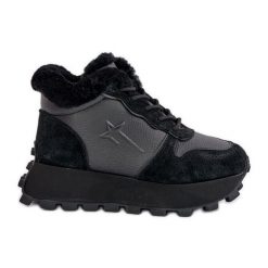 Skórzane Sneakersy Trapery Damskie Z Futerkiem Na Platformie Big Star OO274A329 Czarne. Czarne trapery damskie ze skóry, bez zapięcia. Za 373.96 zł.