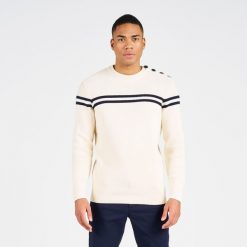 Sweter marynarski męski Tribord 100. Białe swetry męskie TRIBORD, l, bez wzorów, z bawełny, sportowe, bez kołnierzyka, bez ramiączek. W wyprzedaży za 99.99 zł.