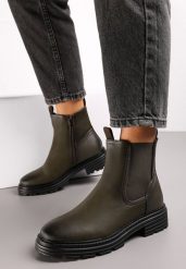 Zielone Botki z Elastyczną Gumką na Cholewce za Kostkę Koppe. Zielone botki damskie Renee, bez wzorów, za kostkę, bez obcasa, na płaskiej podeszwie, bez zapięcia. Za 69.99 zł.