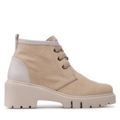 Botki Unisa. Brązowe botki damskie Unisa, bez wzorów, bez obcasa, na słupku, bez zapięcia. Za 459.99 zł.