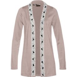 Sweter rozpinany Premium bonprix kamienisty. Szare kardigany damskie bonprix, bez wzorów, z dzianiny, bez kołnierzyka. Za 79.99 zł.