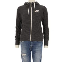 Nike bluza damska z kapturem i zamkiem. Szare bluzy damskie Nike, l, bez wzorów, z materiału, sportowe, bez ramiączek, z kapturem. Za 114.98 zł.