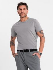 Męski klasyczny bawełniany T-shirt BASIC - szary V3 OM-TSBS-0236 - XXL. Szare t-shirty męskie Ombre Clothing, l, bez wzorów, z bawełny, bez kołnierzyka, bez ramiączek. W wyprzedaży za 39.99 zł.
