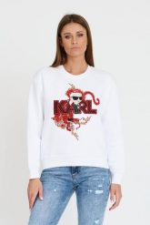 KARL LAGERFELD Biała bluza ikonik lny. Białe bluzy damskie KARL LAGERFELD, xs, bez wzorów, bez ramiączek, bez kaptura. W wyprzedaży za 599.99 zł.
