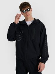 4F Kurtka przejściowa męska - czarna S. Czarne kurtki męskie 4F, m, bez wzorów, z elastanu, eleganckie, z kapturem. W wyprzedaży za 99.99 zł.