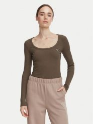 Guess Bluzka V4BP07 K8RT2 Khaki Slim Fit. Brązowe bluzki damskie Guess, l, z aplikacjami, z wiskozy, bez kołnierzyka, bez ramiączek. Za 194.99 zł.