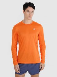4F Longsleeve do biegania szybkoschnący męski - pomarańczowy M. Brązowe koszulki sportowe męskie 4F, m, bez wzorów, z dzianiny, bez ramiączek, do biegania. W wyprzedaży za 79.99 zł.