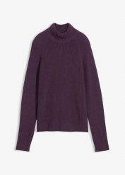 Sweter z prążkowanej dzianiny z czystej bawełny organicznej. Czarne swetry nierozpinane damskie bonprix, bez wzorów, z bawełny, bez kołnierzyka, bez ramiączek. Za 92.99 zł.