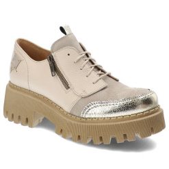 Beżowe Półbuty Maciejka Stylowe Obuwie Damskie. Brązowe półbuty damskie Maciejka, bez wzorów, z materiału, eleganckie, bez obcasa, bez zapięcia. Za 439.00 zł.