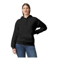 Bluza Z Kapturem Dla Dorosłych Unisex Softstyle Fleece Midweight. Czarne bluzy męskie GILDAN, m, bez wzorów, bez ramiączek, z kapturem. Za 112.99 zł.