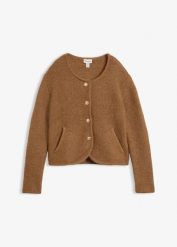 Sweter rozpinany o luźnym kroju. Czerwone kardigany damskie bonprix, bez wzorów, bez kołnierzyka. Za 169.99 zł.